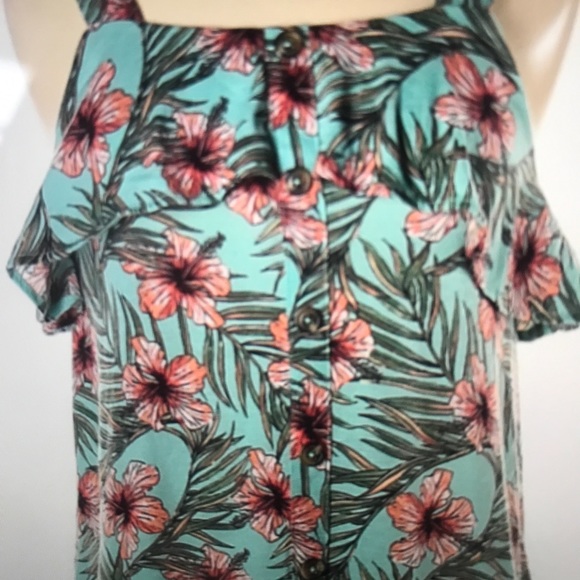 WALLFLOWER Top Ruffle Overlay Tropical Empire Style Sleeveless Size Medium - Picture 4 of 8